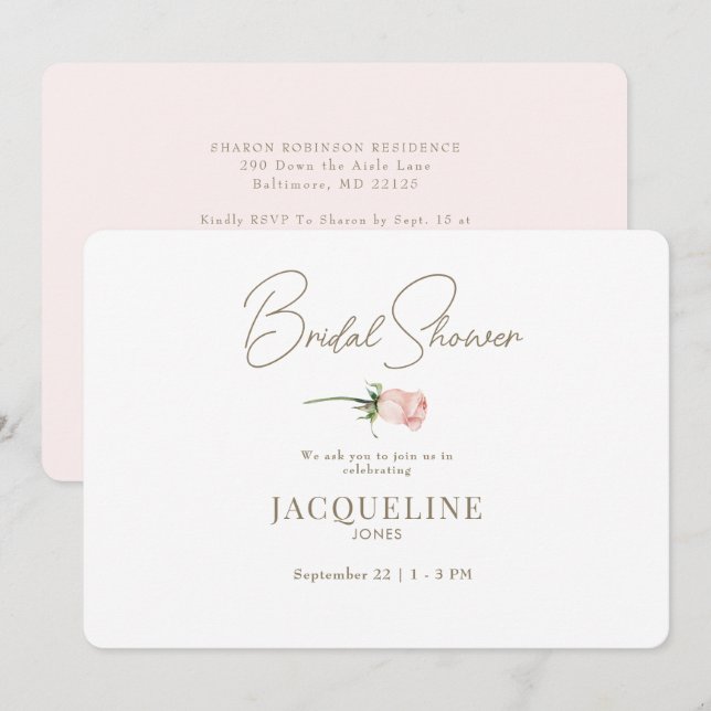 Invitación Rosa de Rubor Stem Bridal Shower (Anverso / Reverso)