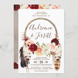 Invitación Rosa de Rubor y Peach Dream Catcher Boho Boda