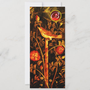 Invitación ROSA DE RUISENOR MONOGRAMA, Floral Rojo Negro Amar