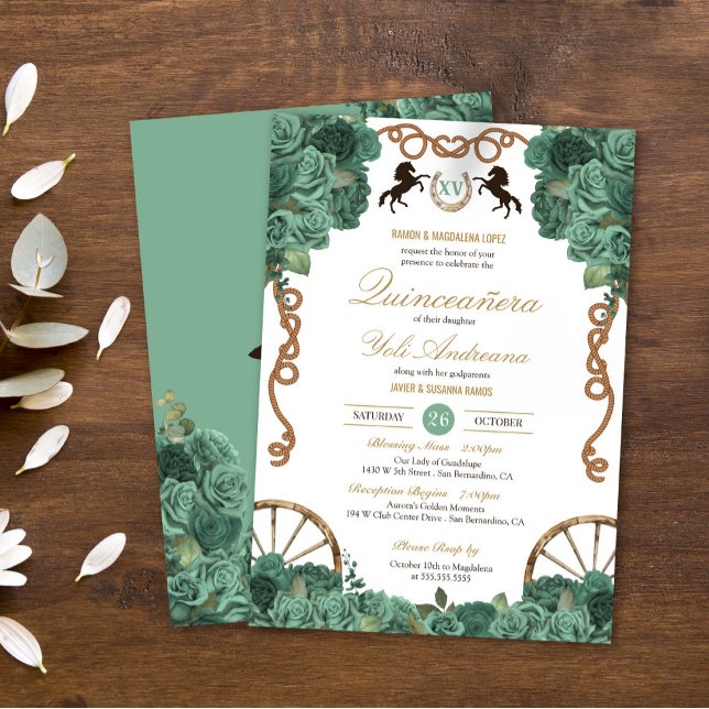 Invitación Rosa de sabio verde de menta Charro Occidental Qui (Subido por el creador)