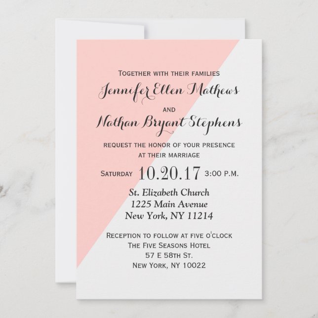 Invitación Rosa de salmón claro y dos tonos grises (Anverso)
