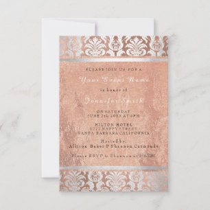 Invitación Rosa de seda Dorado Copper Plata Damask Nodal 16