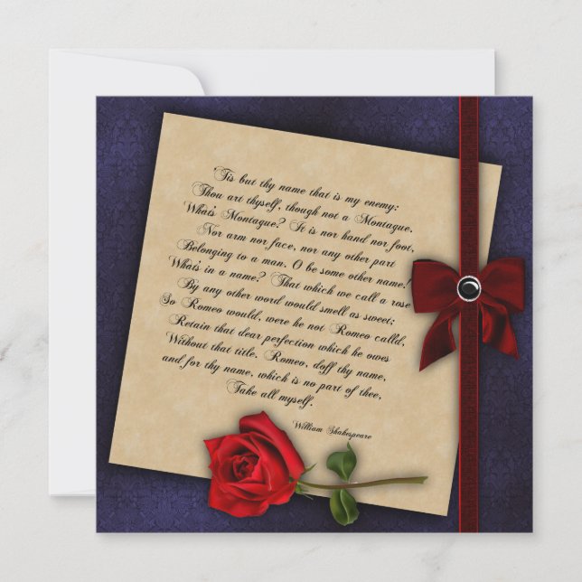 Invitación Rosa de Shakespeare Boda gótico (Anverso)