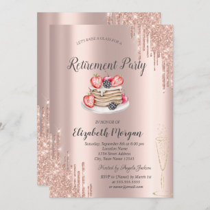 Invitación Rosa de tortitas Purpurina de oro y jubilación