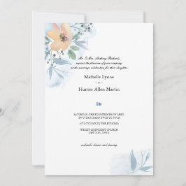 Invitación Rosa de una sola vez y Boda azul turbio