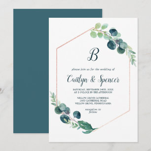 Invitación Rosa de vegetación exuberante Boda de monograma ge