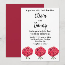 Invitación Rosa de verano floral de la flor rosa roja Boda