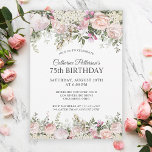Invitación Rosa de verano Jardín Floral 75ª fiesta de cumplea<br><div class="desc">Celebra un cumpleaños número 75 con un estilo encantador con esta irresistible rosa y una florida invitación a la fiesta de cumpleaños. Roses rosadas, flores mixtas y vegetación rodean el texto con un estilo distintivo. Todo el texto puede ser personalizado para su fiesta, incluyendo la edad del invitado de honor....</div>