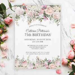 Invitación Rosa de verano Jardín Floral 75ª fiesta de cumplea