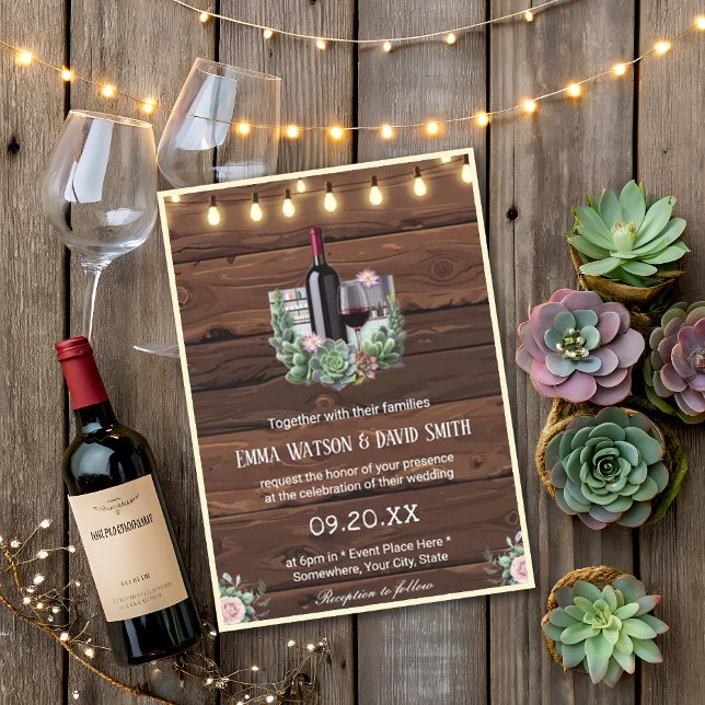 Invitación Rosa de vino Rústico País Boda de luces de granero (Subido por el creador)