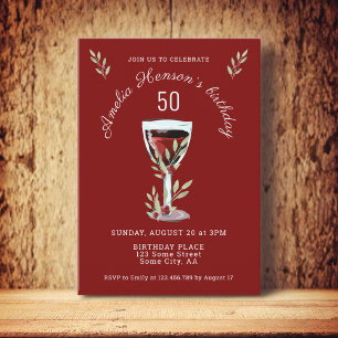 Invitación Rosa de Vino Tinto Acuarela Cumpleaños 50