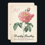 Invitación Rosa de Vintage Blooming 90th Birthday Personaliza<br><div class="desc">Invitación a la celebración del cumpleaños 90 del personalizable con las Vintage acuarelas botánicas de una suave rosa roja floreciente de Pierre-Joseph Redouté. Puede cambiar fácilmente el texto (color, fuente, tamaño y posición) haciendo clic en el botón personalizar o personalizar. Invitación de cumpleaños coincidente, caja de favores de cumpleaños, suministros...</div>