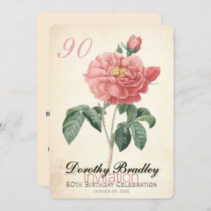 Invitación Rosa de Vintage Blooming 90th Birthday Personaliza