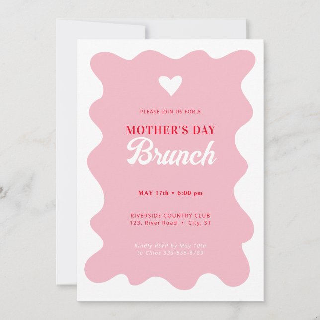 Invitación rosa de Wavey Wavey de Brunch del Día d (Anverso)