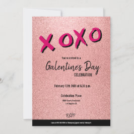 Invitación Rosa de XOXO Galentine Fiesta de San Valentín
