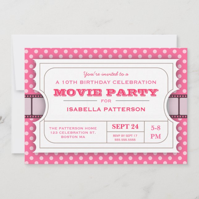 Invitación Rosa del boleto el | de la admisión de la fiesta (Anverso)