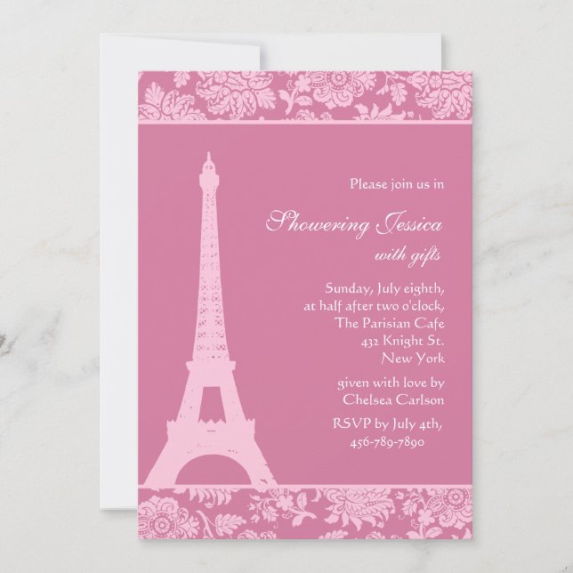 Invitación Rosa del caramelo en la ducha nupcial de París (Anverso)