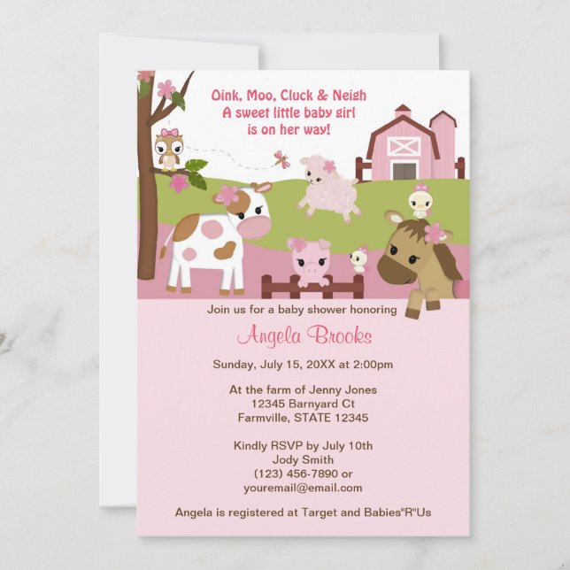 Invitación ROSA del CHICA de Baby Shower de los chicas del (Anverso)