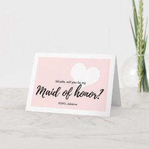 Invitación Rosa del Corazón Cute "Serás mi criada de honor"