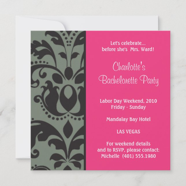 Invitación rosa del damasco; bachelorette (Anverso)