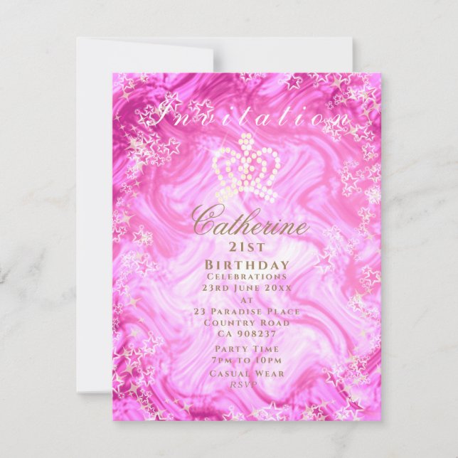 Invitación rosa del degradado de la corona que rel (Anverso)