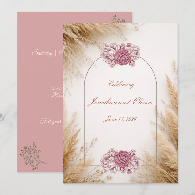Invitación Rosa del Desierto Boda de Lujo (Anverso / Reverso)