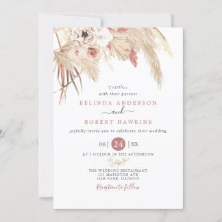 Invitación Rosa del desierto Boho Pampas Boda de Grass
