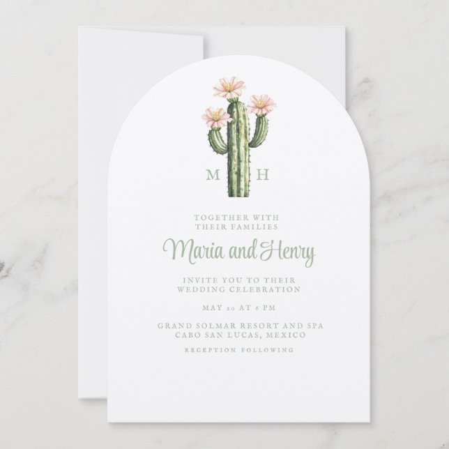 Invitación Rosa del desierto Cactus Monograma Boda (Anverso)