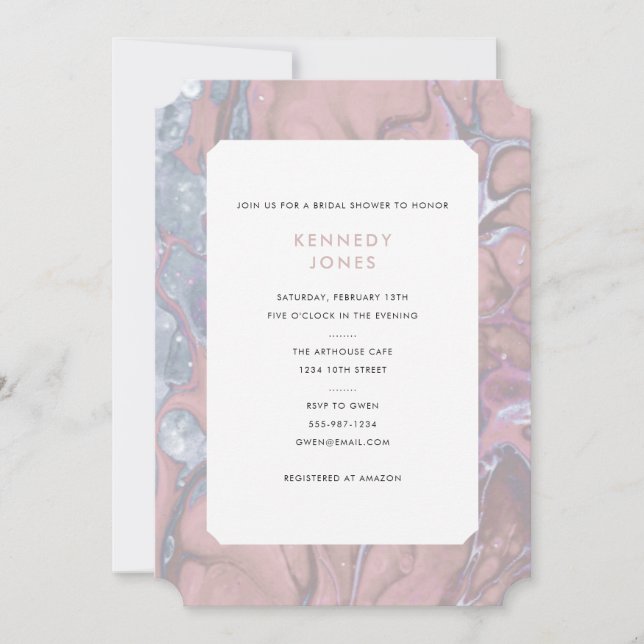 Invitación Rosa del desierto ducha de novia de mármol rosa y  (Anverso)