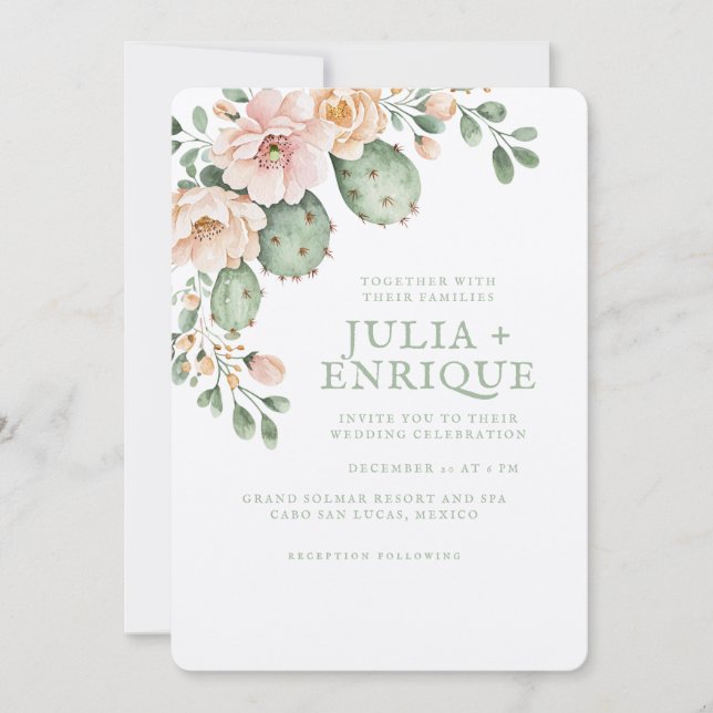 Invitación Rosa del desierto y Boda de Cactus (Anverso)