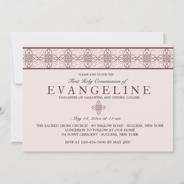 Invitación rosa del Día de la Comunión (Anverso)