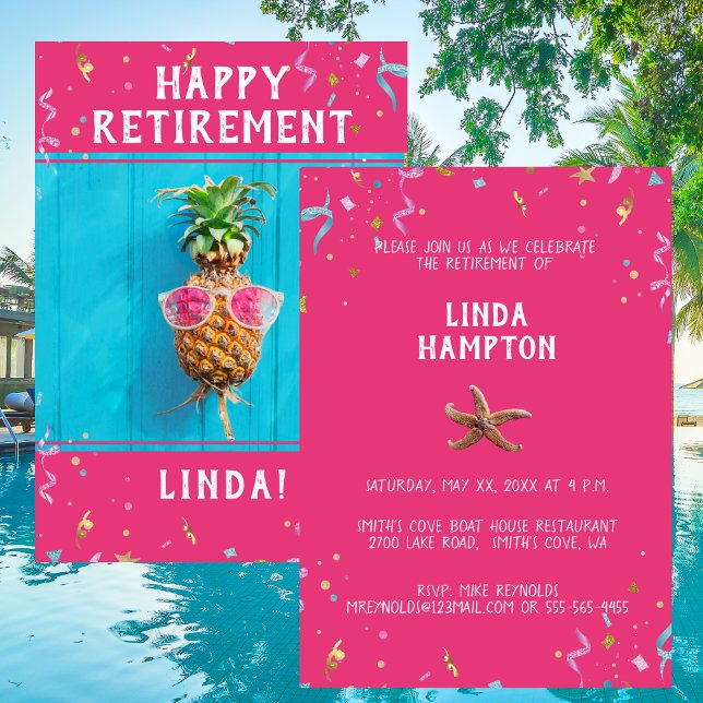 Invitación rosa del Fiesta de retiro feliz diverti (Subido por el creador)