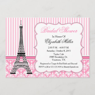 Invitación Rosa del fiesta del tema de la torre Eiffel de