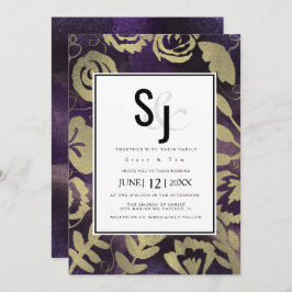 Invitación Rosa del Jardín Floral Botánico Boda Púrpura Oro