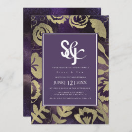 Invitación Rosa del Jardín Floral Botánico Boda Púrpura Oro