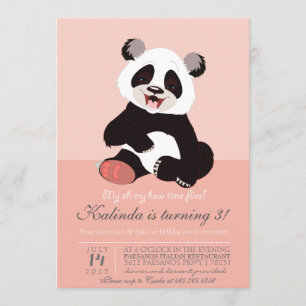 Invitación rosa del moderno oso panda