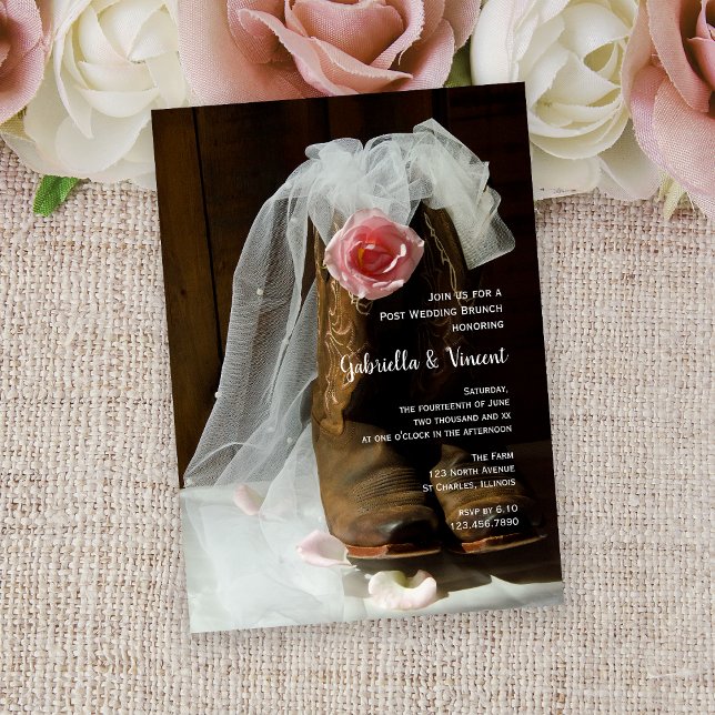 Invitación Rosa del país y vaquero boots Post Boda Brunch (Subido por el creador)