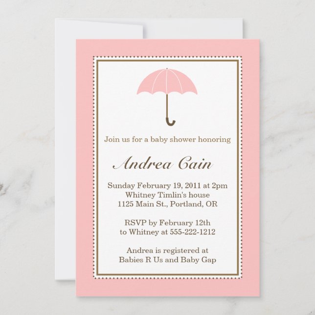 Invitación rosa del paraguas (Anverso)
