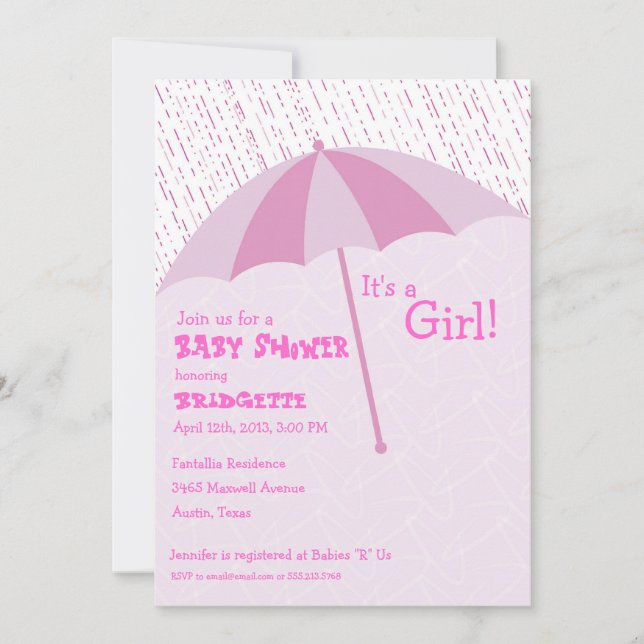 Invitación rosa del paraguas Baby Shower (Anverso)