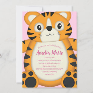 Invitación Rosa del partido de cumpleaños del tigre