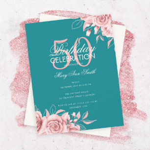 Invitación Rosa del Partido de Cumpleaños Floral Presupuestar