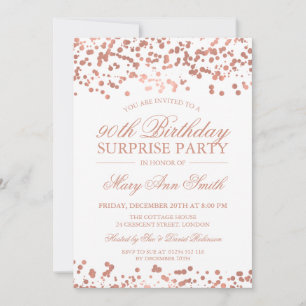 Invitación Rosa del partido de cumpleaños número 90 de Surpri