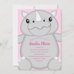 Invitación Rosa del partido de cumpleaños Rhino
