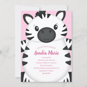 Invitación Rosa del partido de cumpleaños Zebra