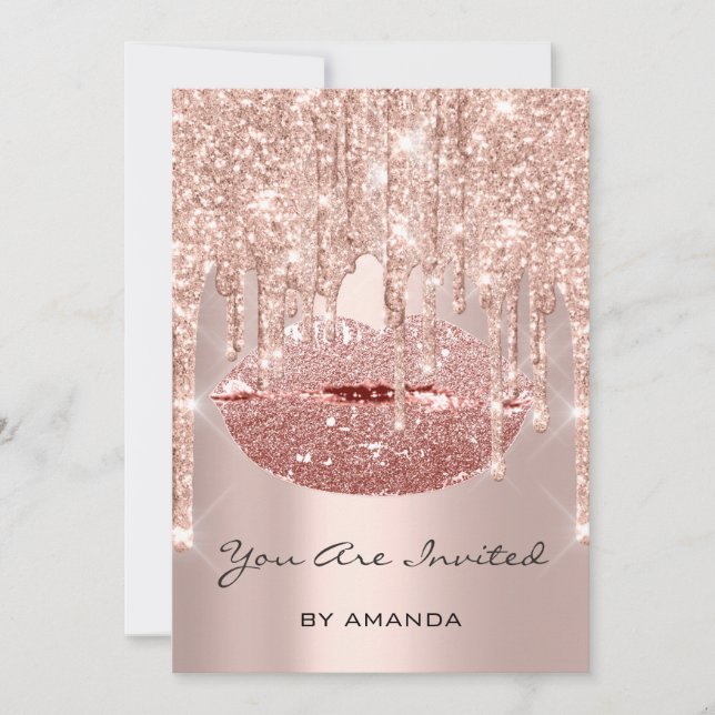 Invitación Rosa del Partido del Cumpleaños 16th Kiss Lips (Anverso)