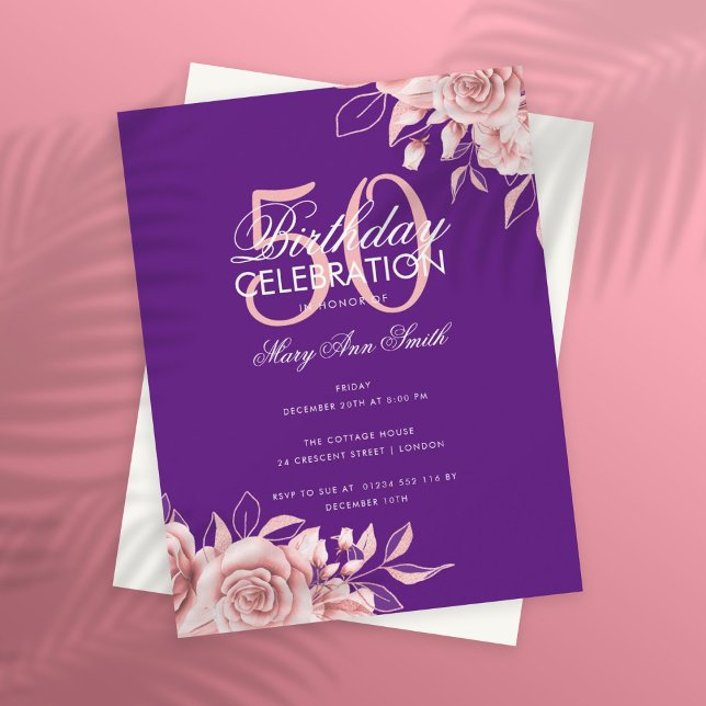 Invitación Rosa del Partido del Cumpleaños de la Floral del P (Subido por el creador)