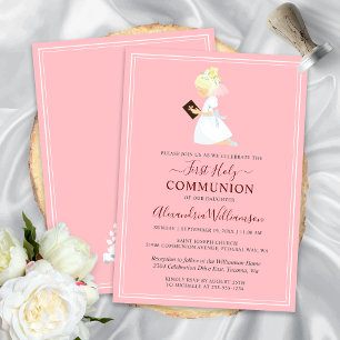 Invitación rosa del primer Chica rubio de la comun