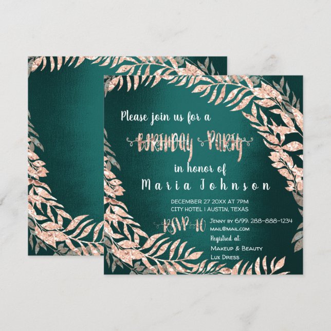Invitación Rosa del Purpurina de la Guerra de Cumpleaños Cali (Anverso / Reverso)