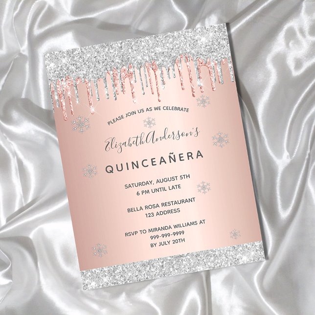 Invitación rosa del purpurina de plata de invierno (Subido por el creador)