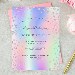 Invitación rosa del rosa de oro del arcoiris de cu